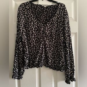 American Eagle Cinched Waist Navy Blouse